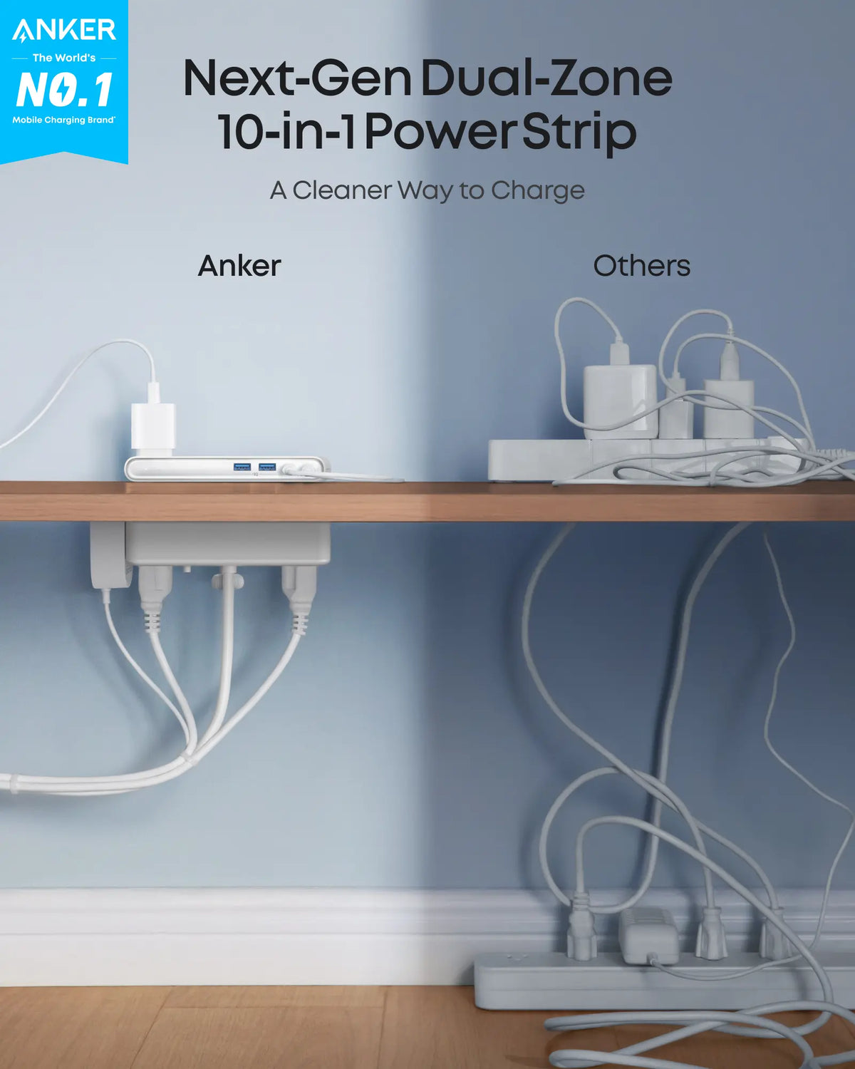 10 in 1 Clamp Power Strip with USB C Charging, Desk Mounted Extension Outlet with Surge Protection