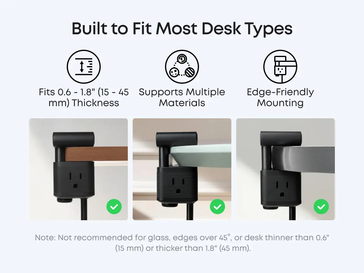 10 in 1 Clamp Power Strip with USB C Charging, Desk Mounted Extension Outlet with Surge Protection