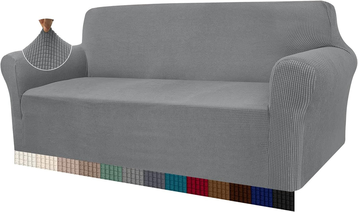 High Stretch Sofa Covers 3 Seater Super Soft Stylish Couch Covers for Dogs Pets Cats Jacquard Spandex Non Slip Sofa Slipcover for Living Room Furniture Protector (3 Seater, Light Gray)
