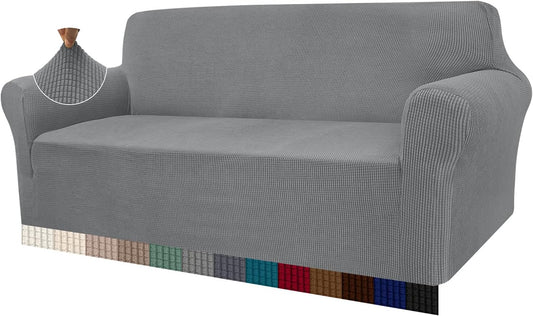 High Stretch Sofa Covers 3 Seater Super Soft Stylish Couch Covers for Dogs Pets Cats Jacquard Spandex Non Slip Sofa Slipcover for Living Room Furniture Protector (3 Seater, Light Gray)