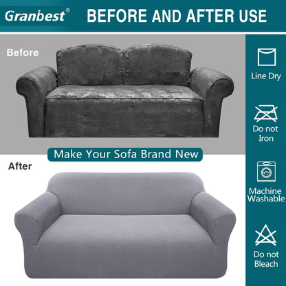 High Stretch Sofa Covers 3 Seater Super Soft Stylish Couch Covers for Dogs Pets Cats Jacquard Spandex Non Slip Sofa Slipcover for Living Room Furniture Protector (3 Seater, Light Gray)