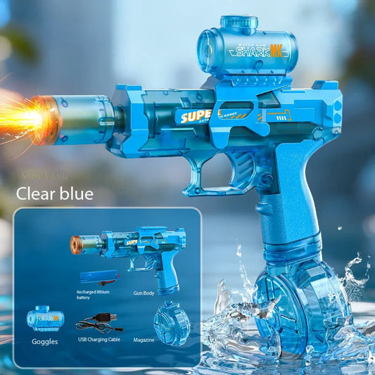Electric with Light Sprays Flame Effect High-Speed Powerful Shooting Water Gun Toys Outdoor Beach Swimming Pool Shooting Game