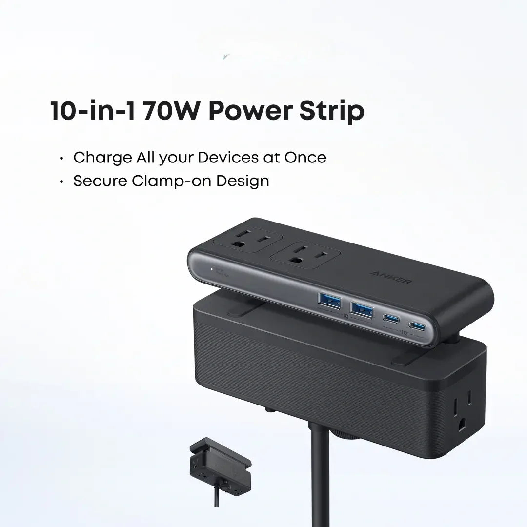 10 in 1 Clamp Power Strip with USB C Charging, Desk Mounted Extension Outlet with Surge Protection